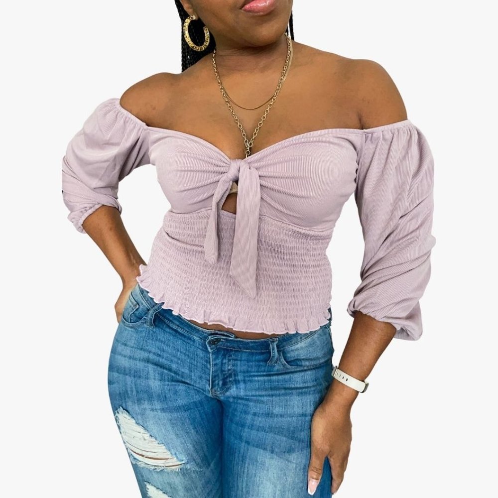 (NWT) Smocked Keyhole Off-Shoulder Top - Lilac
